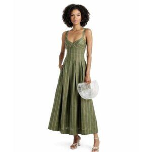 NWT NICHOLAS Selene Seamed Cami Linen Olive & White Striped Maxi Dress